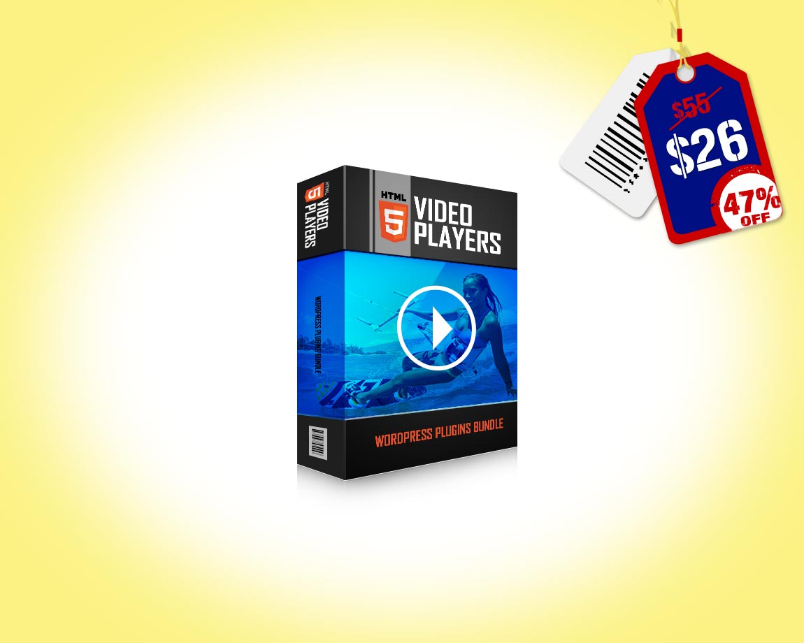 HTML5 Video Players WordPress Plugins Bundle - It contains 3 WordPress plugins which cover a vast area of video players, with support for Self-Hosted MP4, YouTube & Vimeo.