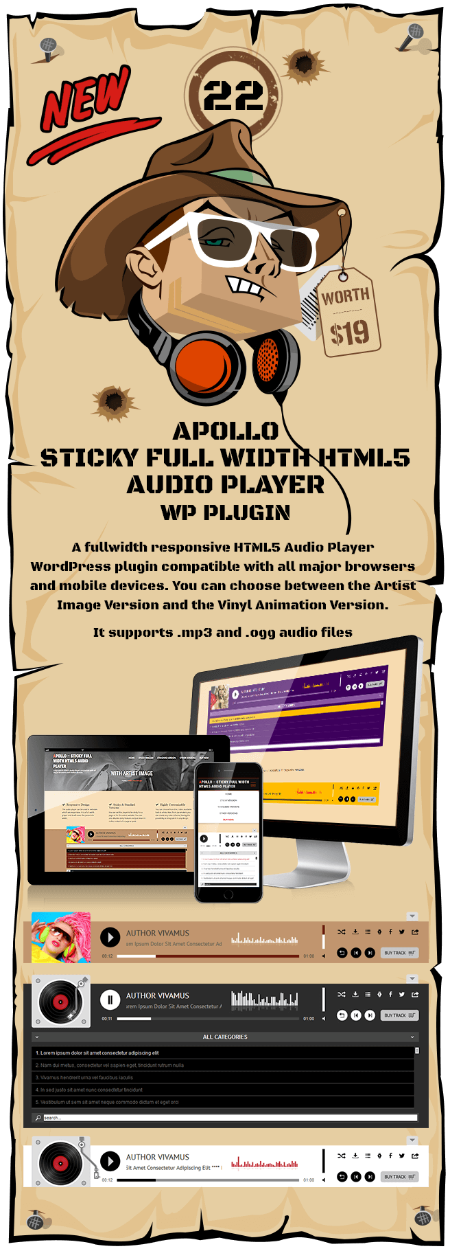 Apollo – Sticky Full Width HTML5 Audio Player WordPress Plugin
