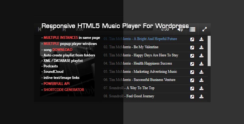 Responsive HTML5 Music Player For WordPress by Tean