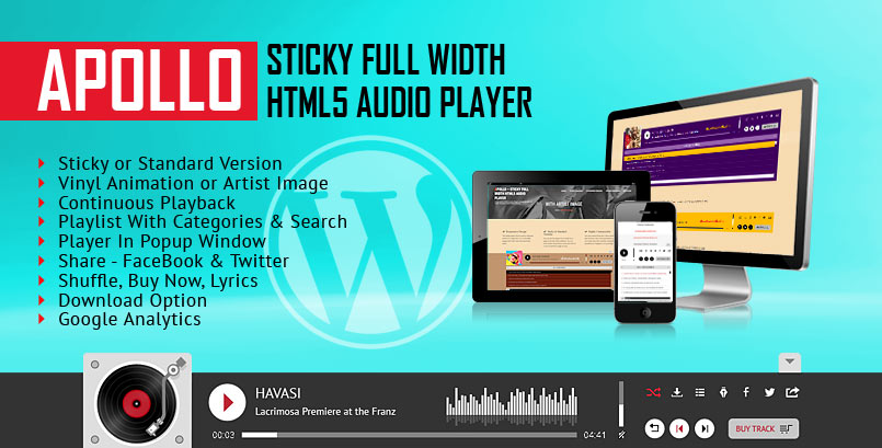 Apollo Sticky HTML5 Full Width Audio Player WordPress Plugin